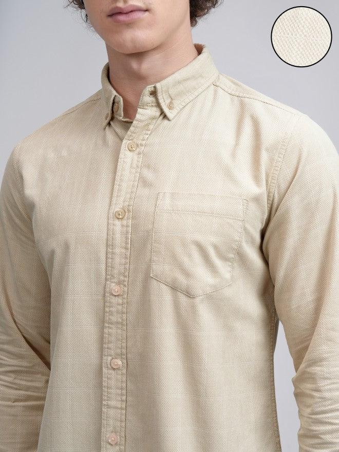 Highlander Men Beige Checked Slim Fit Casual Shirt - Beige - Image 5