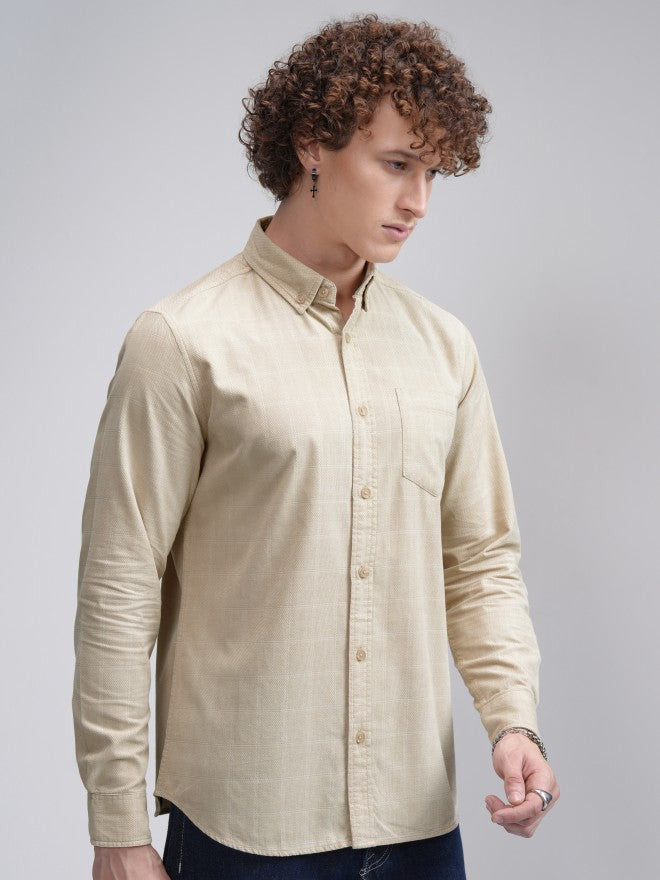 Highlander Men Beige Checked Slim Fit Casual Shirt - Beige - Image 6
