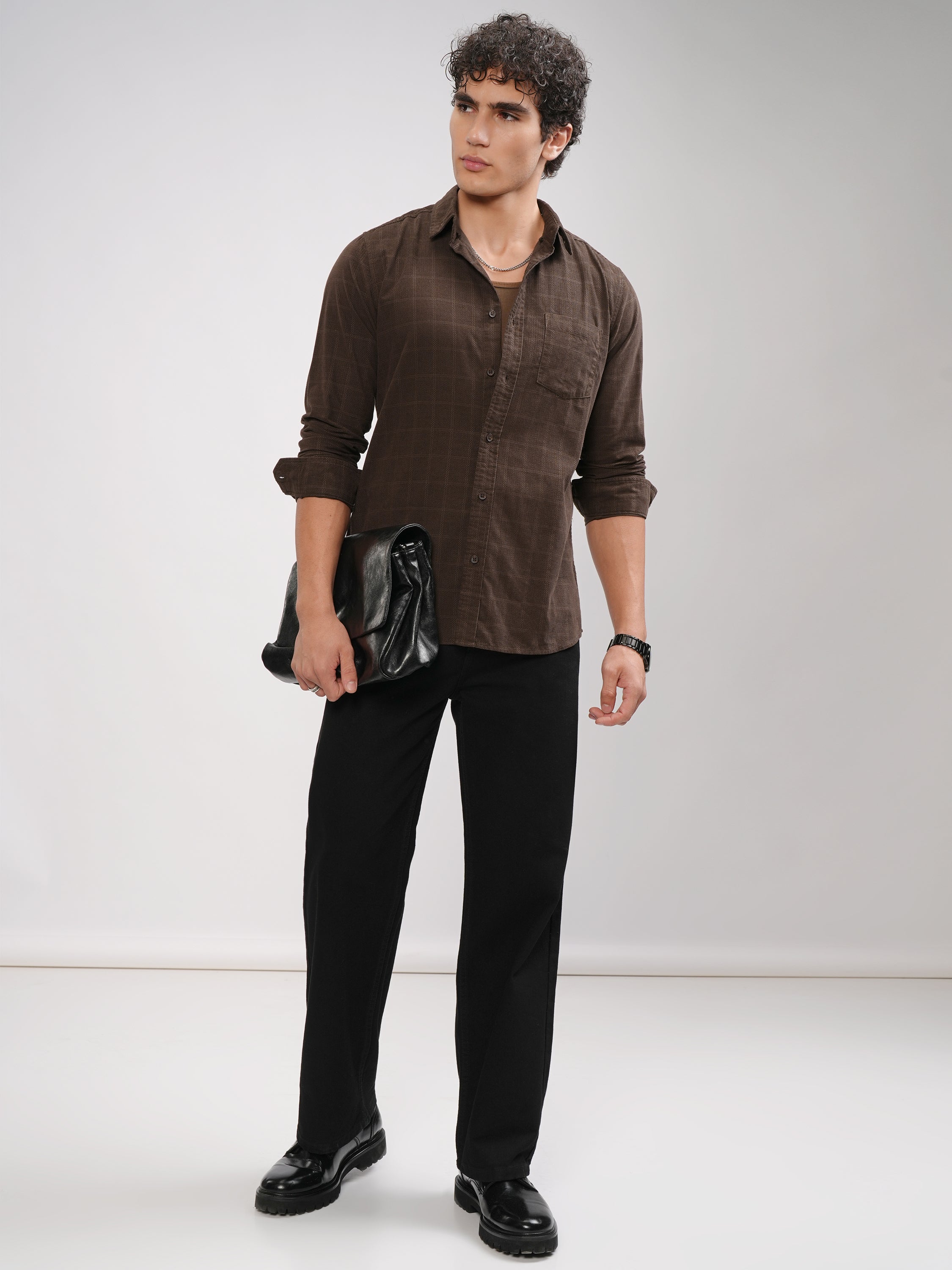 Highlander Men Brown Checked Slim Fit Casual Shirt - Brown - Image 2