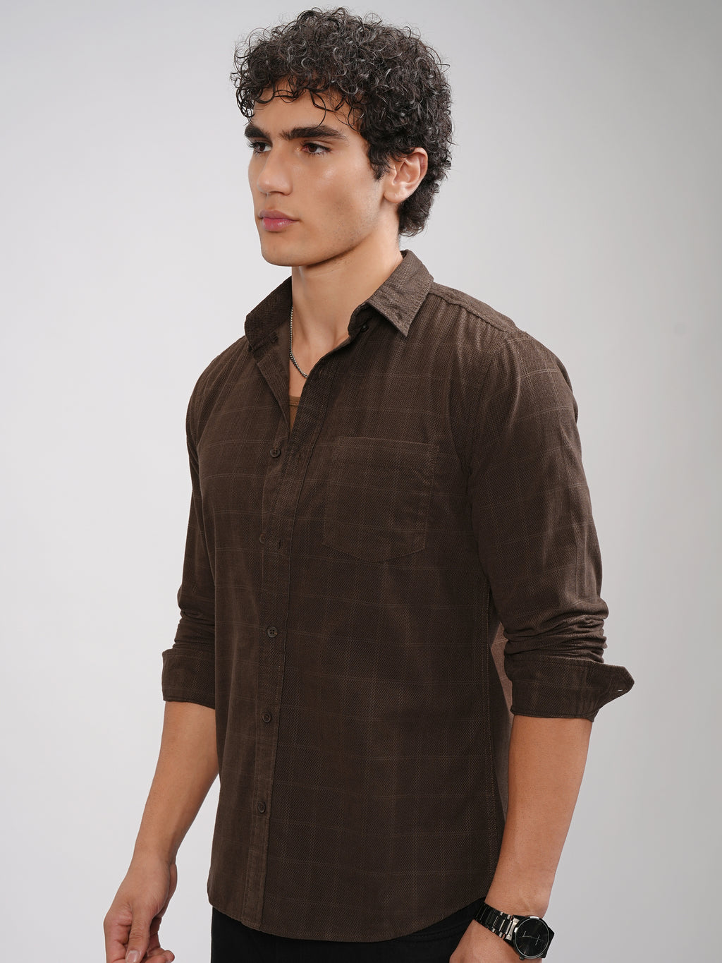 Highlander Men Brown Checked Slim Fit Casual Shirt - Brown - Image 4