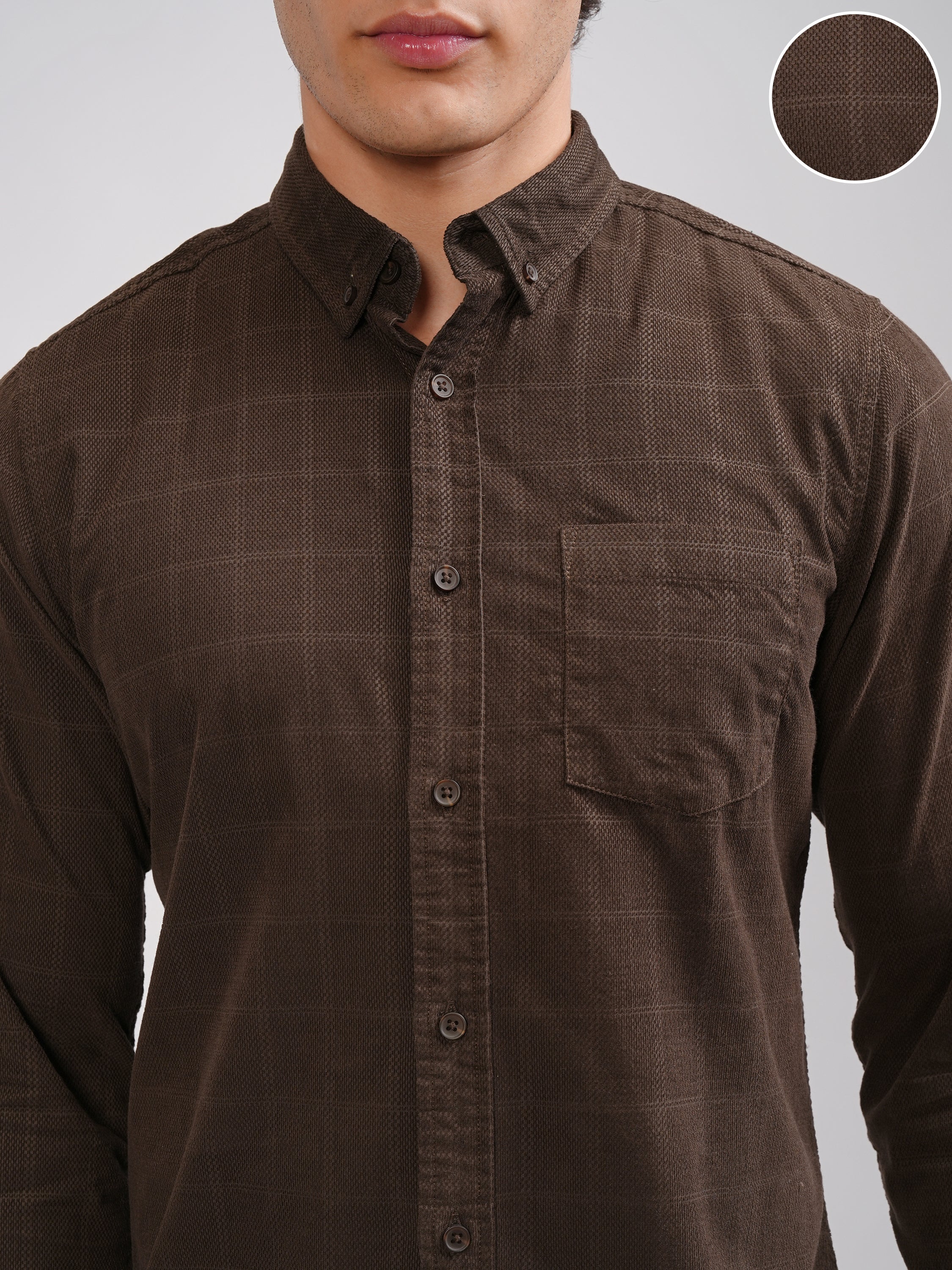 Highlander Men Brown Checked Slim Fit Casual Shirt - Brown - Image 5