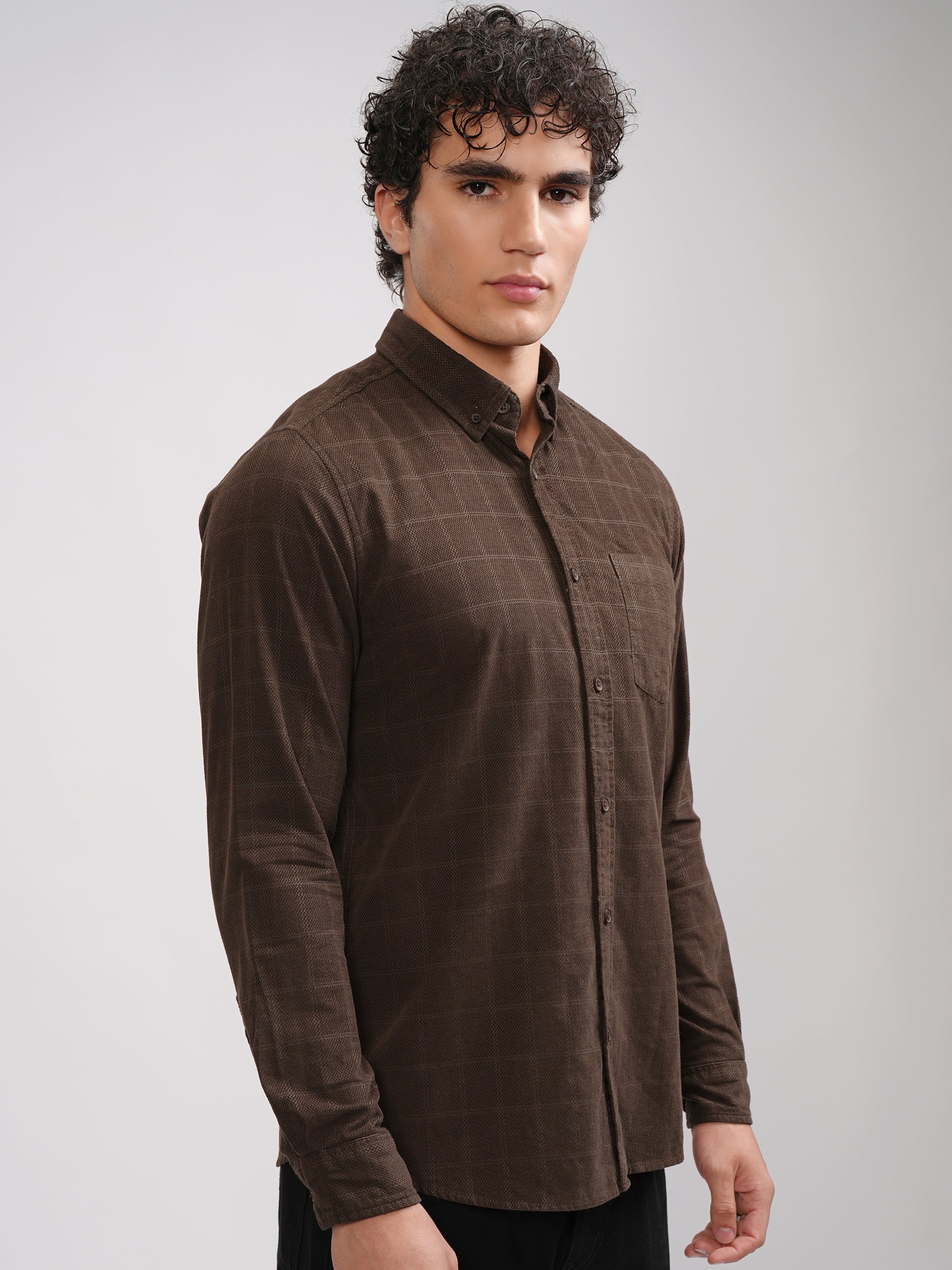 Highlander Men Brown Checked Slim Fit Casual Shirt - Brown - Image 6