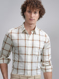 Highlander Men Cream Checked Slim Fit Casual Shirt - Cream - Image 1