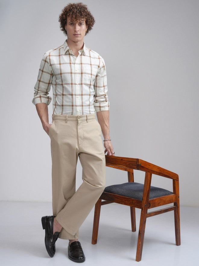 Highlander Men Cream Checked Slim Fit Casual Shirt - Cream - Image 2