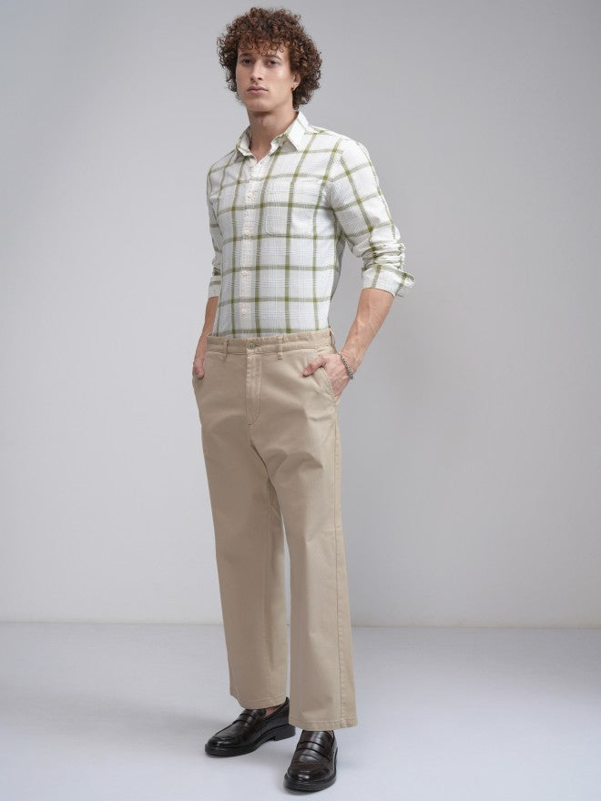 Highlander Men Cream Checked Slim Fit Casual Shirt - Cream - Image 2