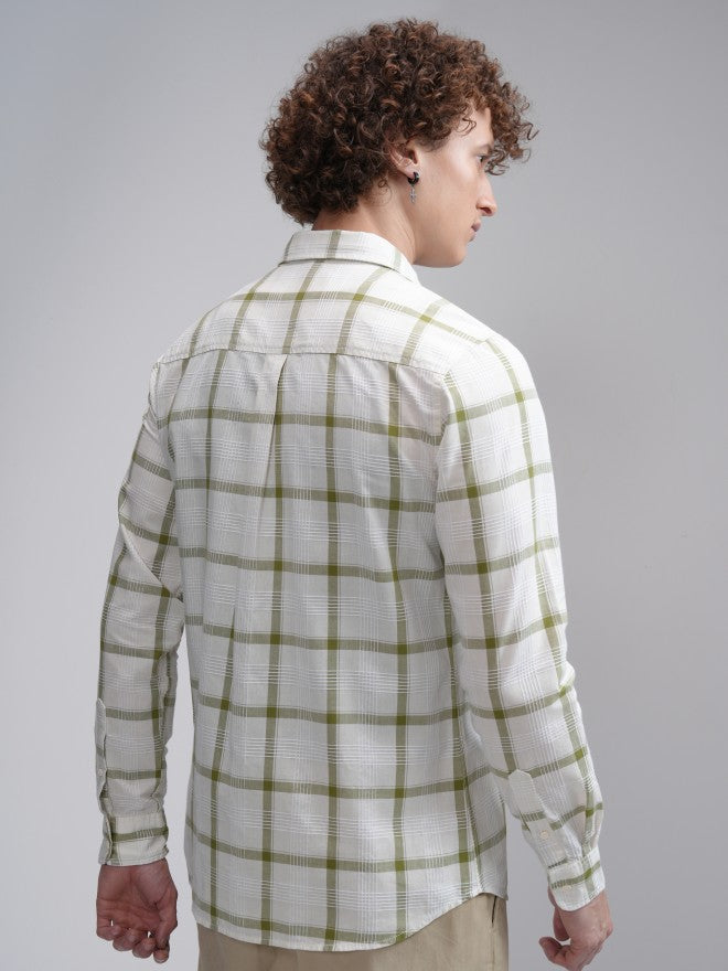 Highlander Men Cream Checked Slim Fit Casual Shirt - Cream - Image 3