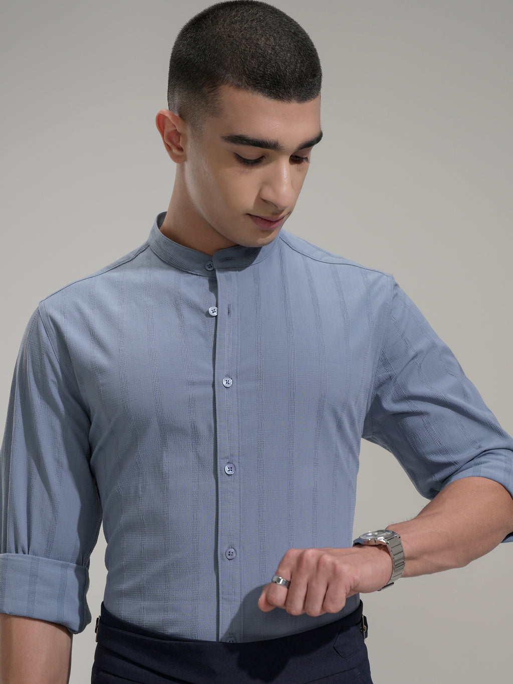 Highlander Men Blue Self Design Slim Fit Casual Shirt - Blue - Image 1