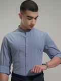 Highlander Men Blue Self Design Slim Fit Casual Shirt - Blue - Image 1