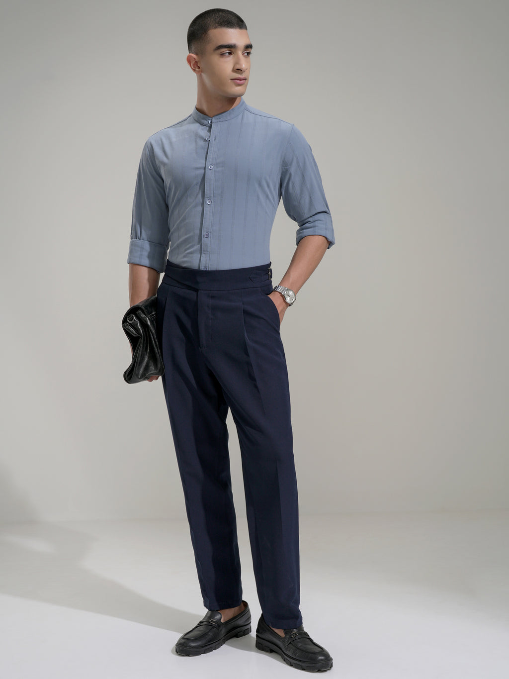 Highlander Men Blue Self Design Slim Fit Casual Shirt - Blue - Image 2