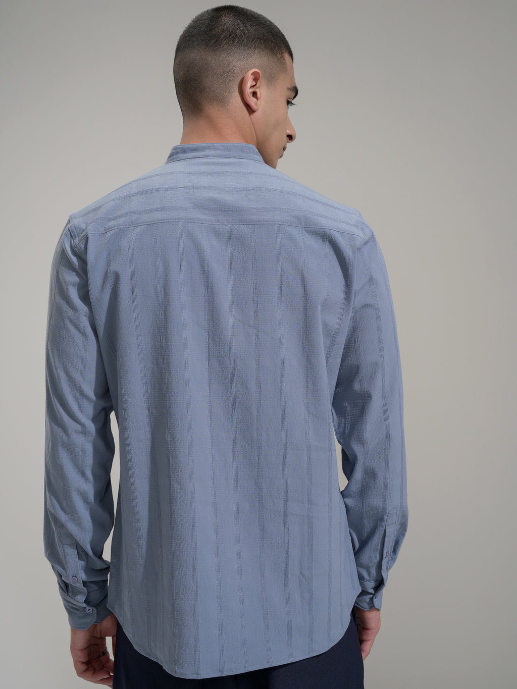 Highlander Men Blue Self Design Slim Fit Casual Shirt - Blue - Image 3
