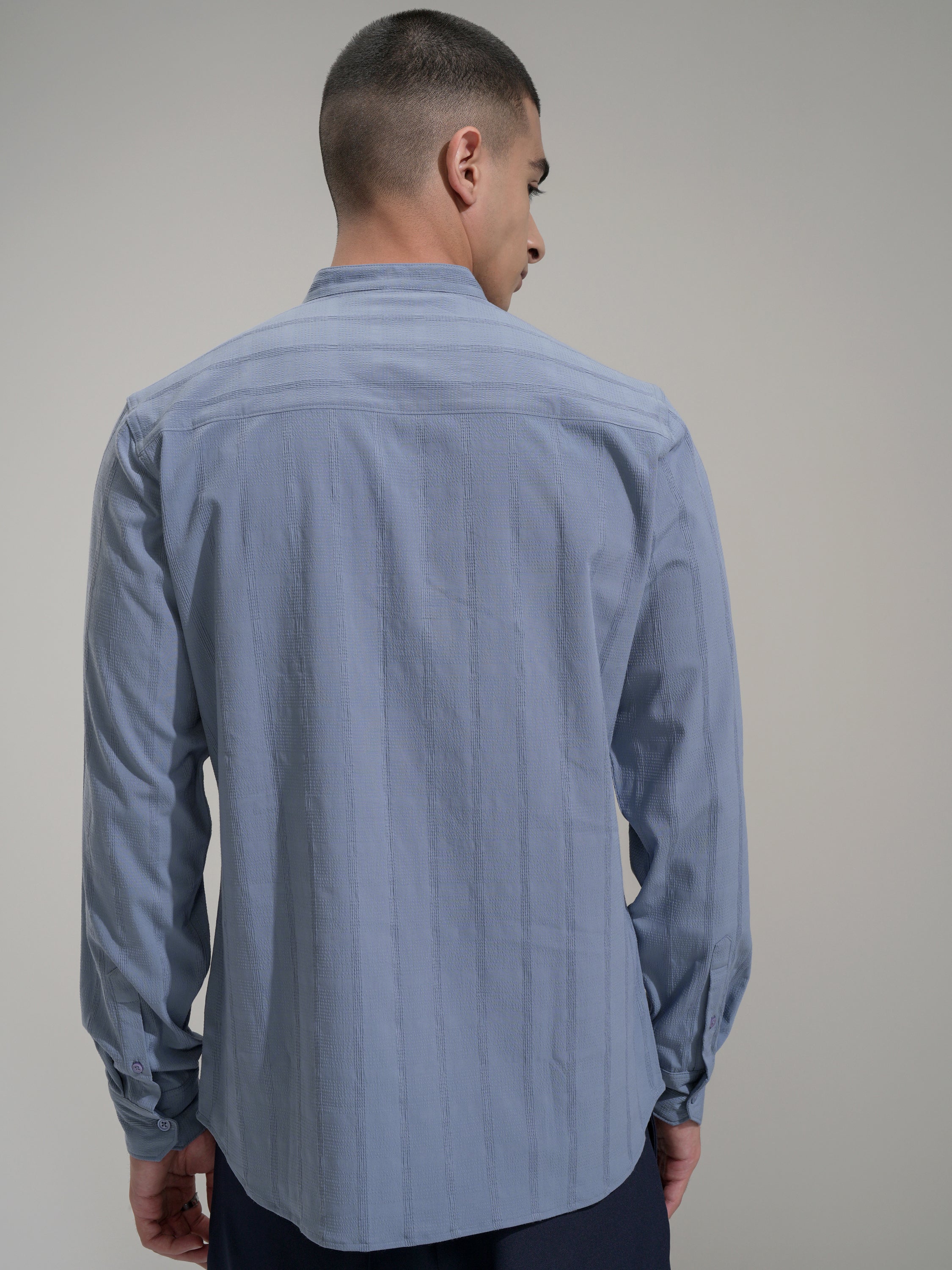 Highlander Men Blue Self Design Slim Fit Casual Shirt - Blue - Image 3