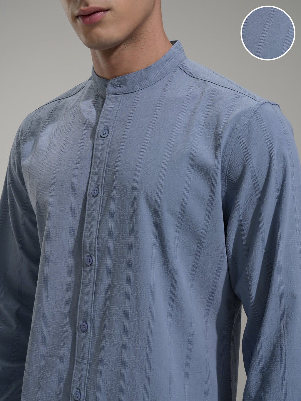 Highlander Men Blue Self Design Slim Fit Casual Shirt - Blue - Image 5