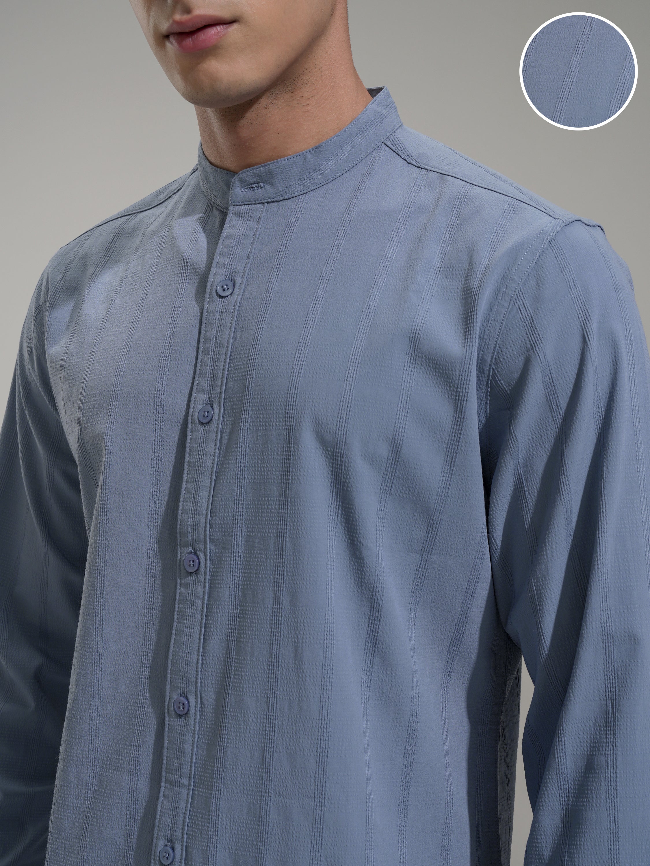 Highlander Men Blue Self Design Slim Fit Casual Shirt - Blue - Image 5