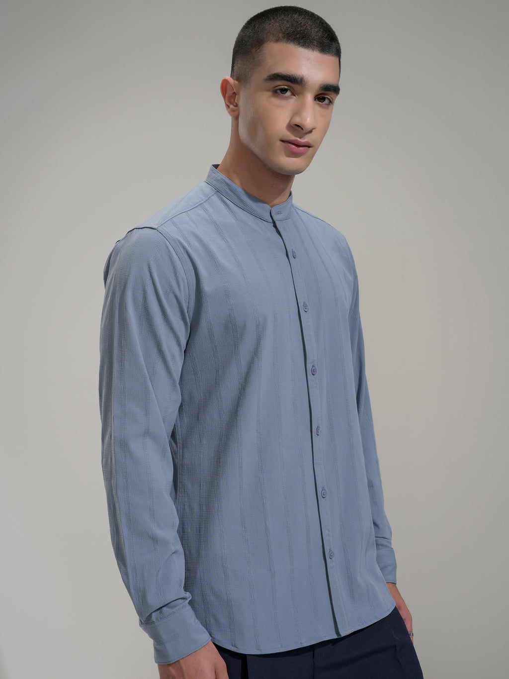 Highlander Men Blue Self Design Slim Fit Casual Shirt - Blue - Image 6
