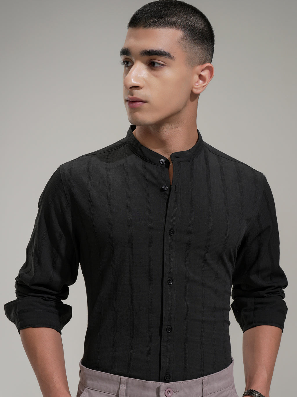 Highlander Men Black Self Design Slim Fit Casual Shirt - Black - Image 1
