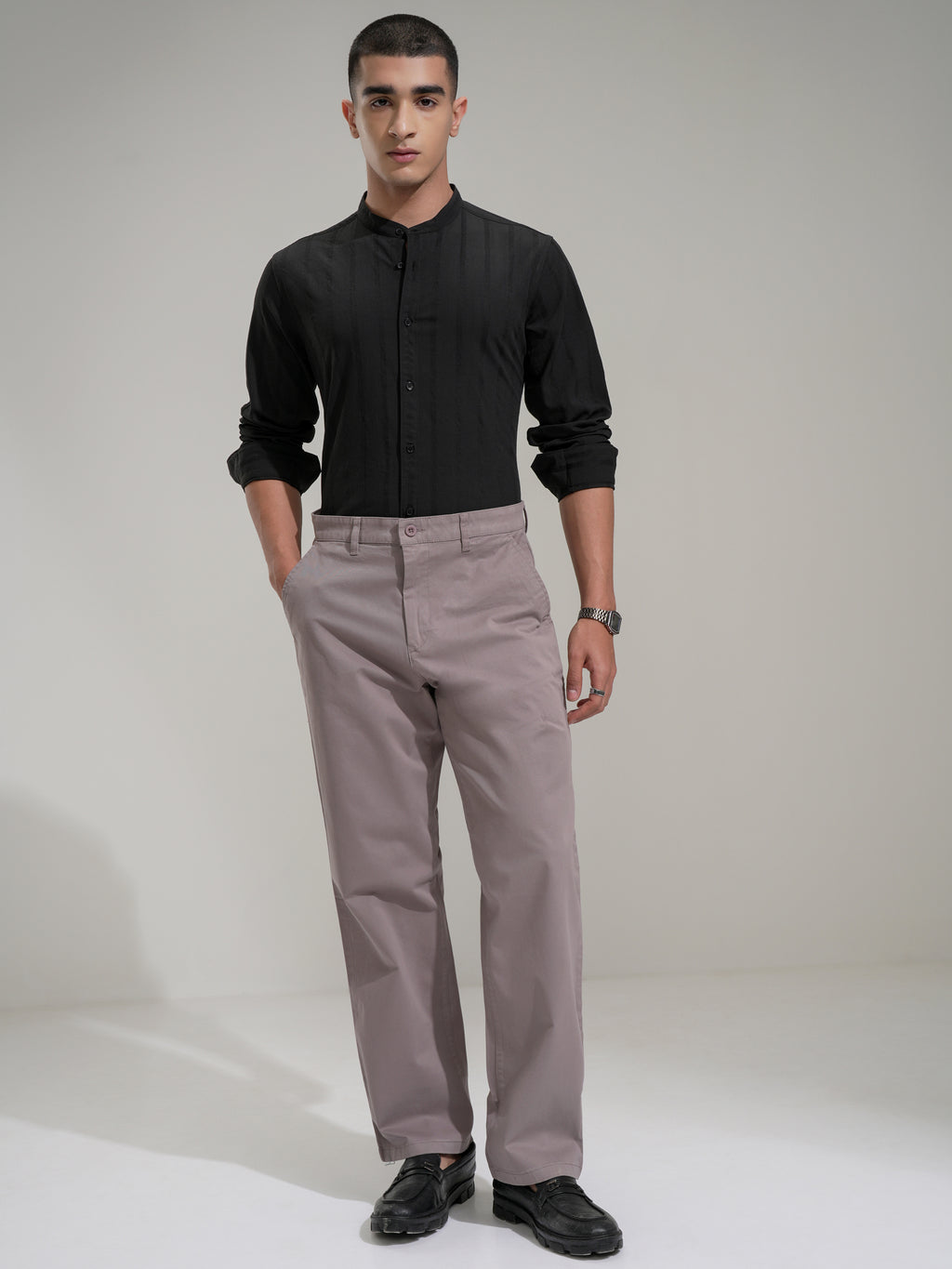 Highlander Men Black Self Design Slim Fit Casual Shirt - Black - Image 2