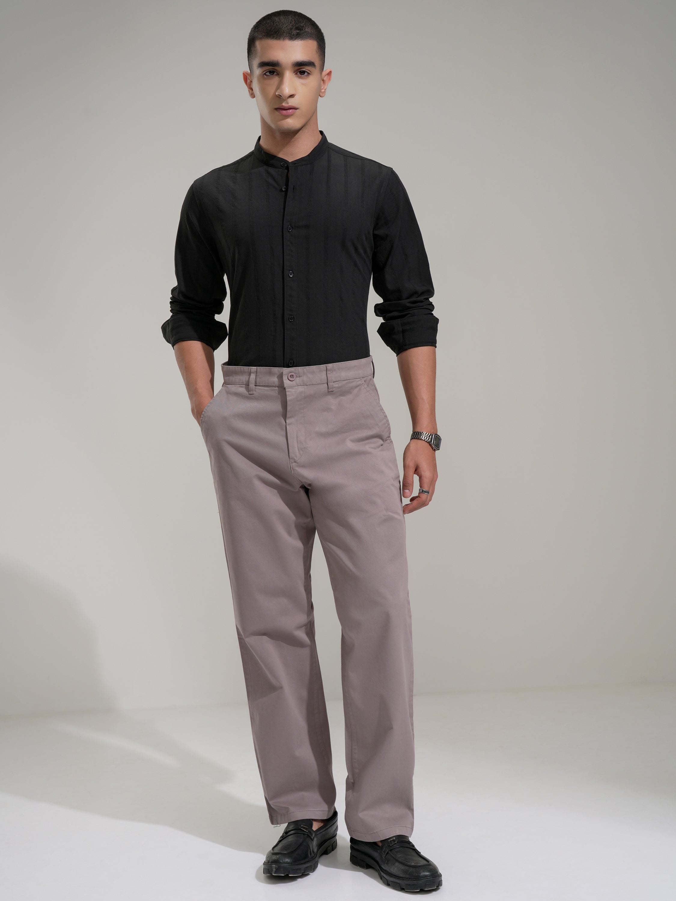 Highlander Men Black Self Design Slim Fit Casual Shirt - Black - Image 2