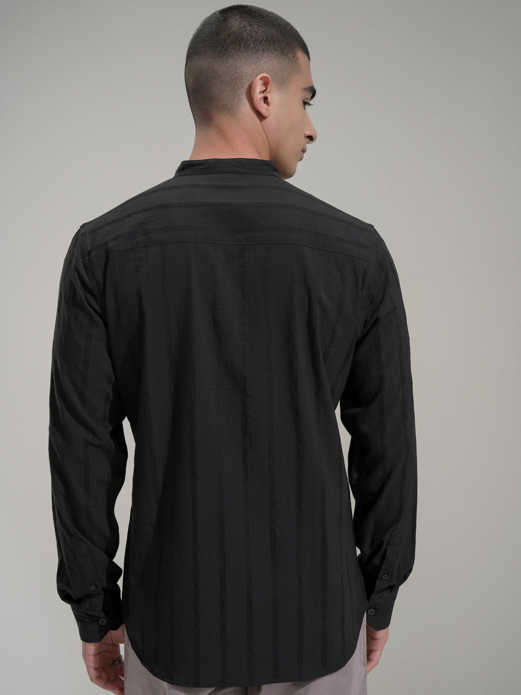 Highlander Men Black Self Design Slim Fit Casual Shirt - Black - Image 3