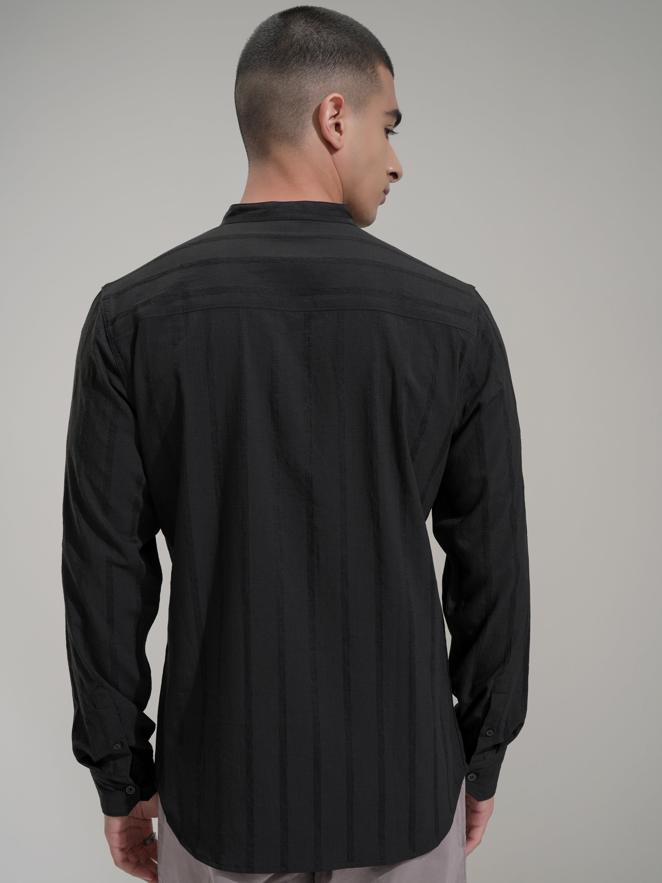 Highlander Men Black Self Design Slim Fit Casual Shirt - Black - Image 3