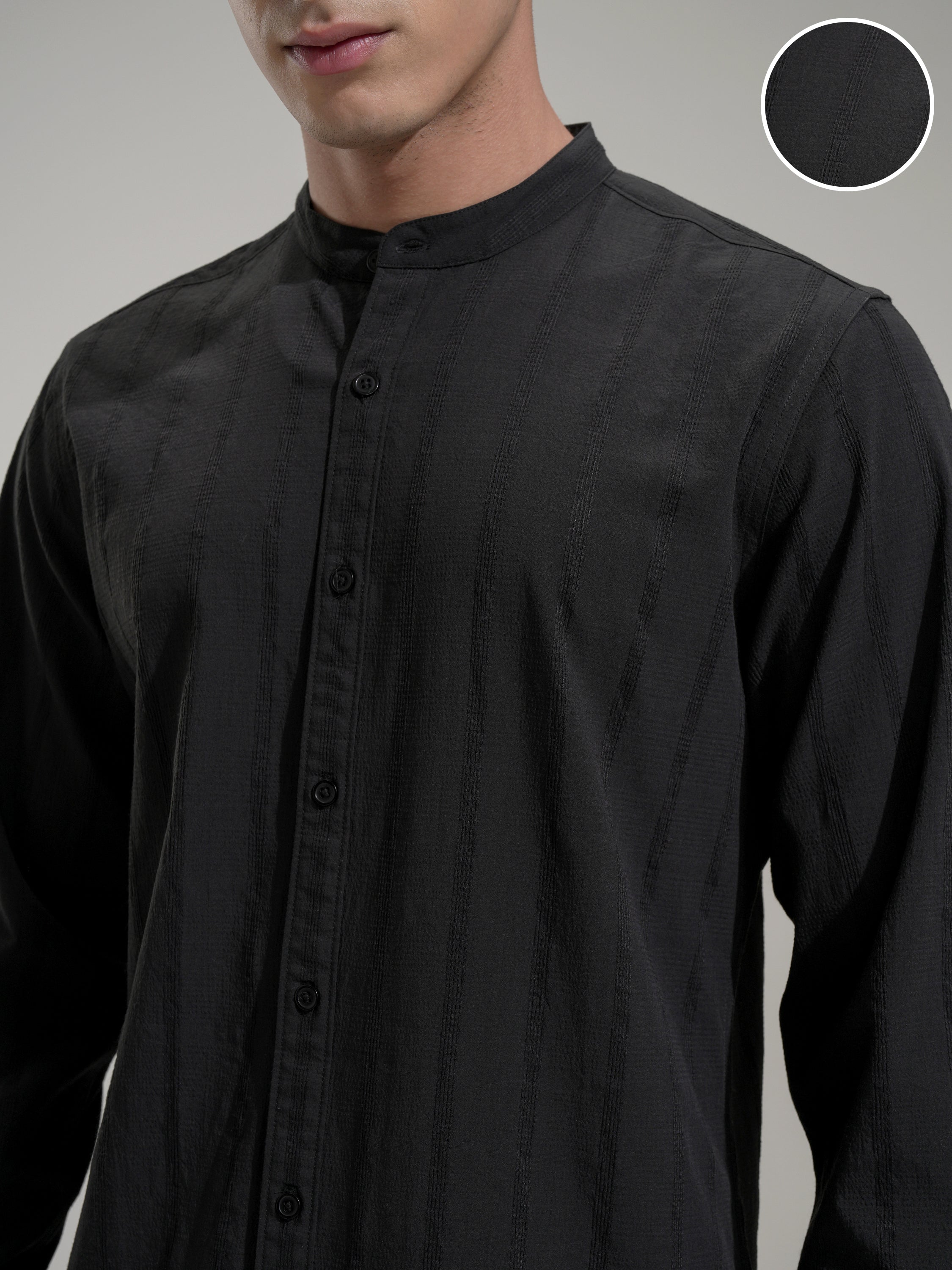 Highlander Men Black Self Design Slim Fit Casual Shirt - Black - Image 5
