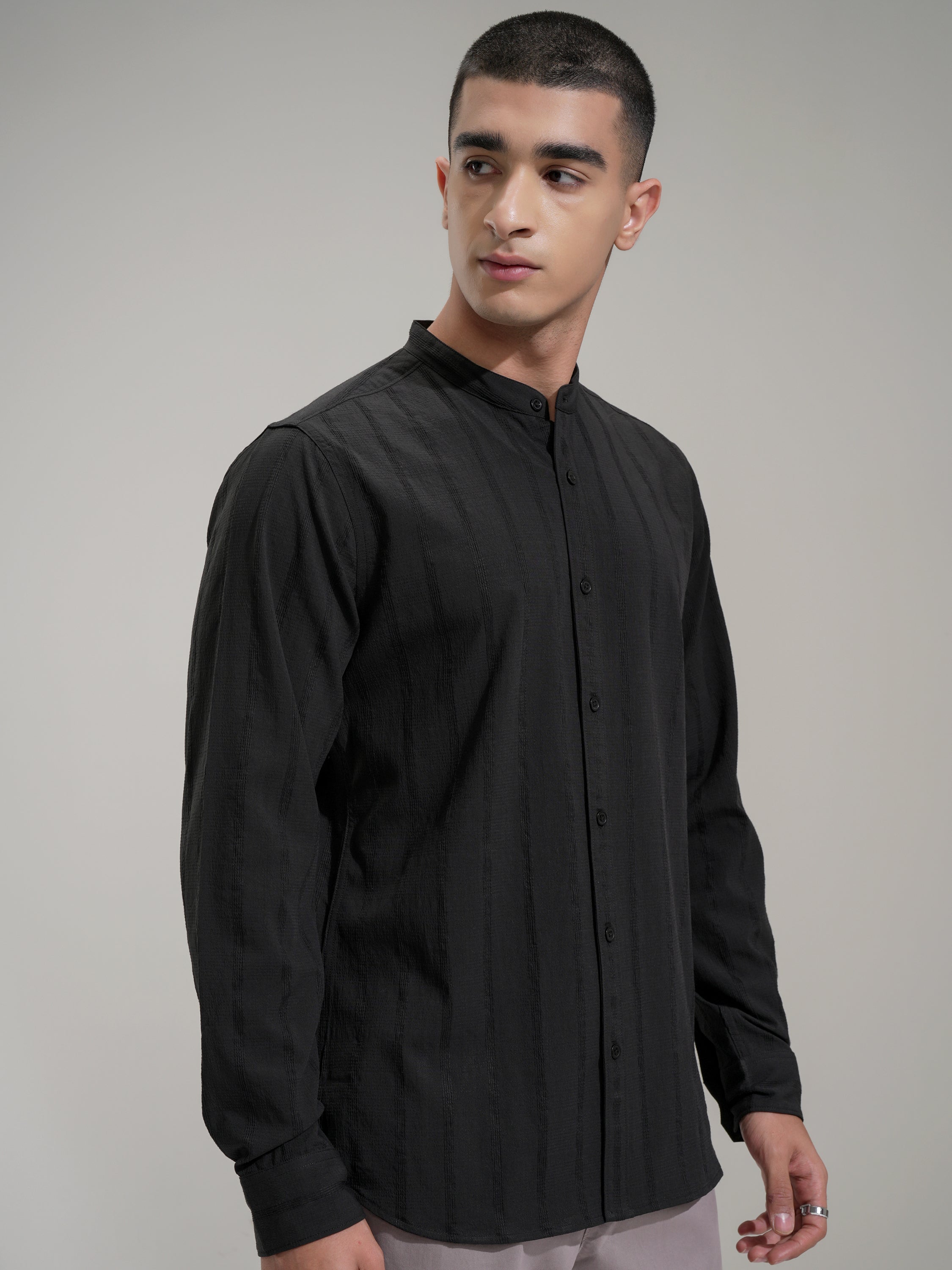 Highlander Men Black Self Design Slim Fit Casual Shirt - Black - Image 6