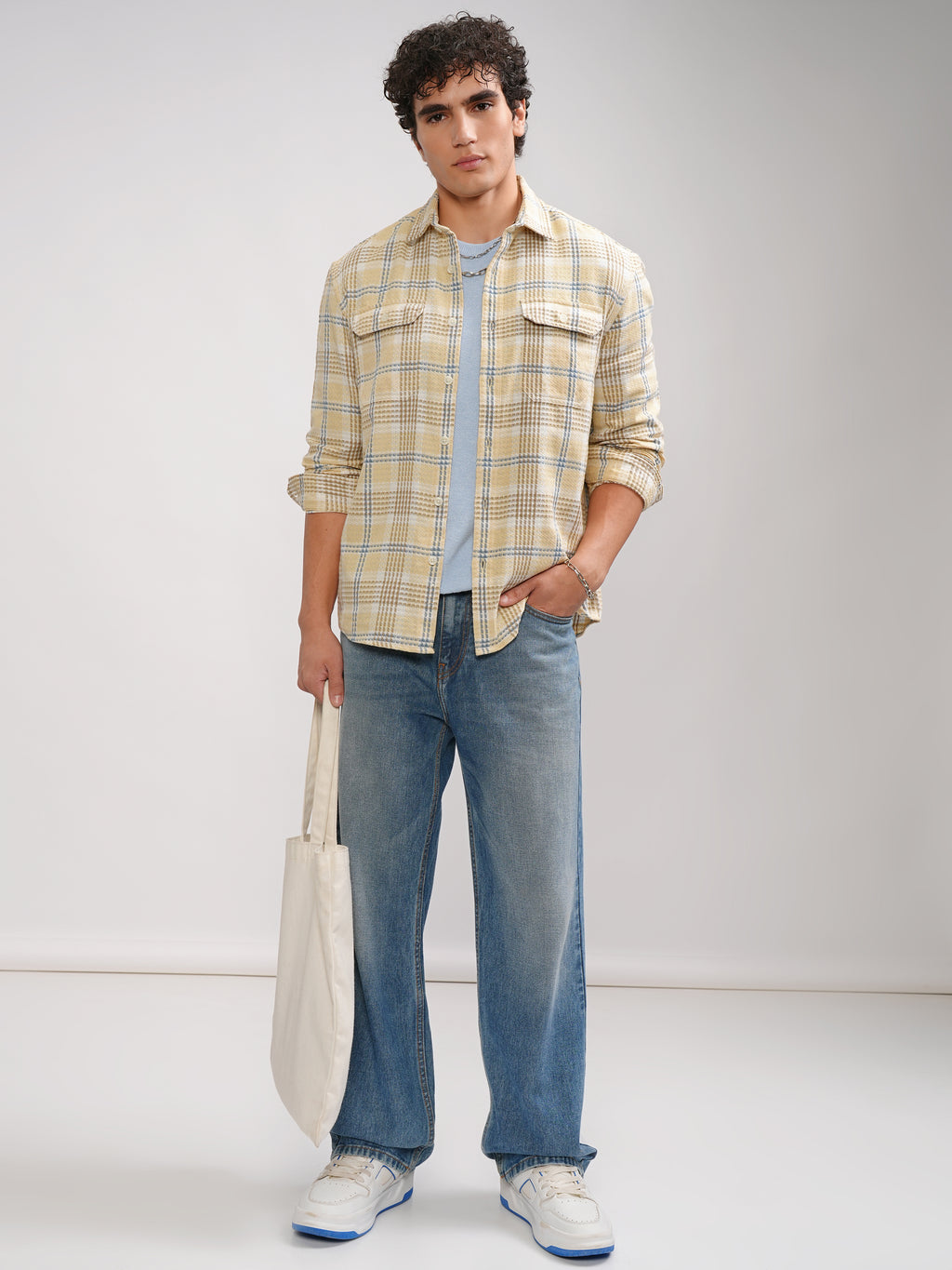Highlander Men Yellow Checked Relaxed Fit Casual Shirt - Yellow - Image 2