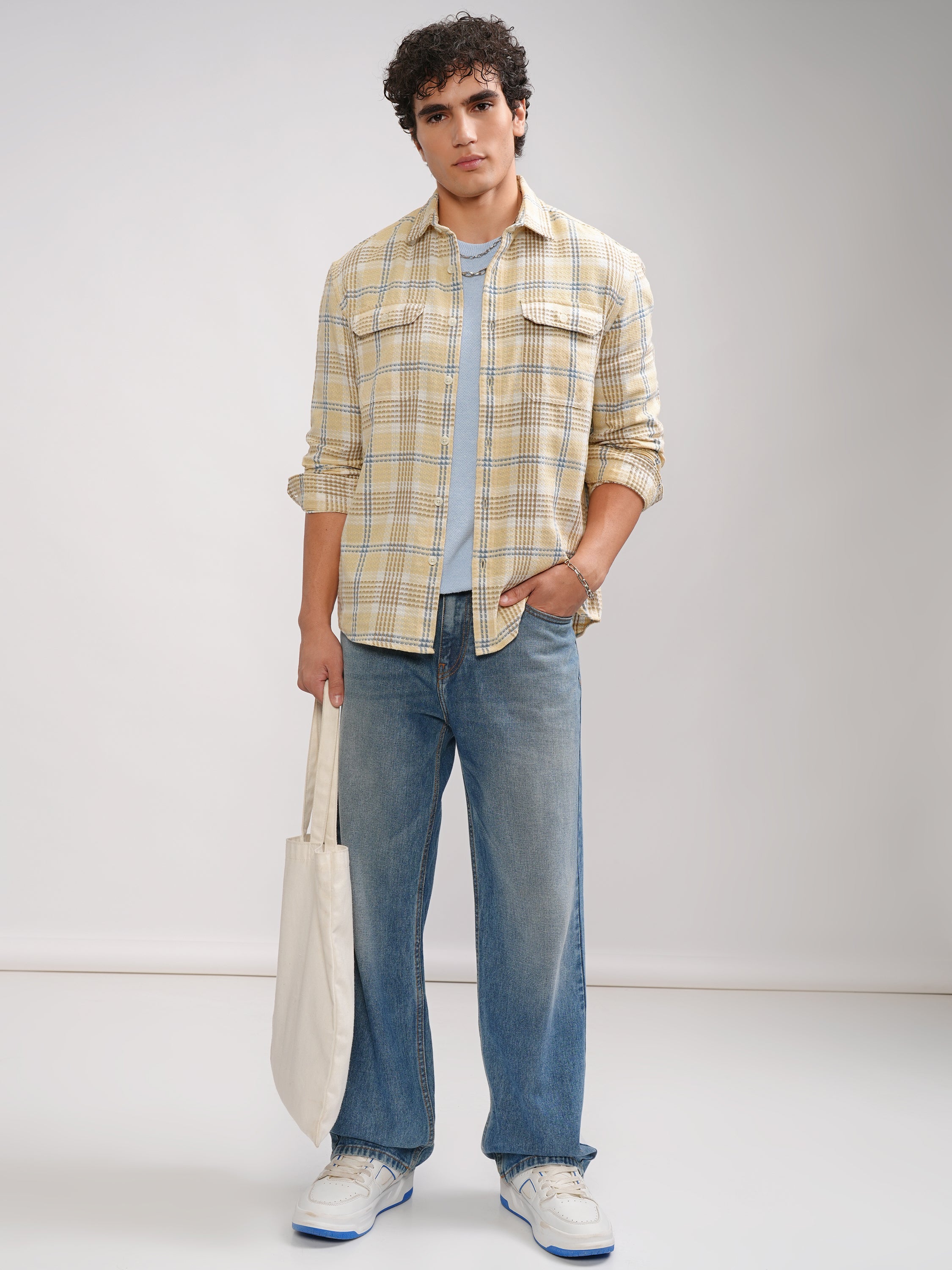 Highlander Men Yellow Checked Relaxed Fit Casual Shirt - Yellow - Image 2
