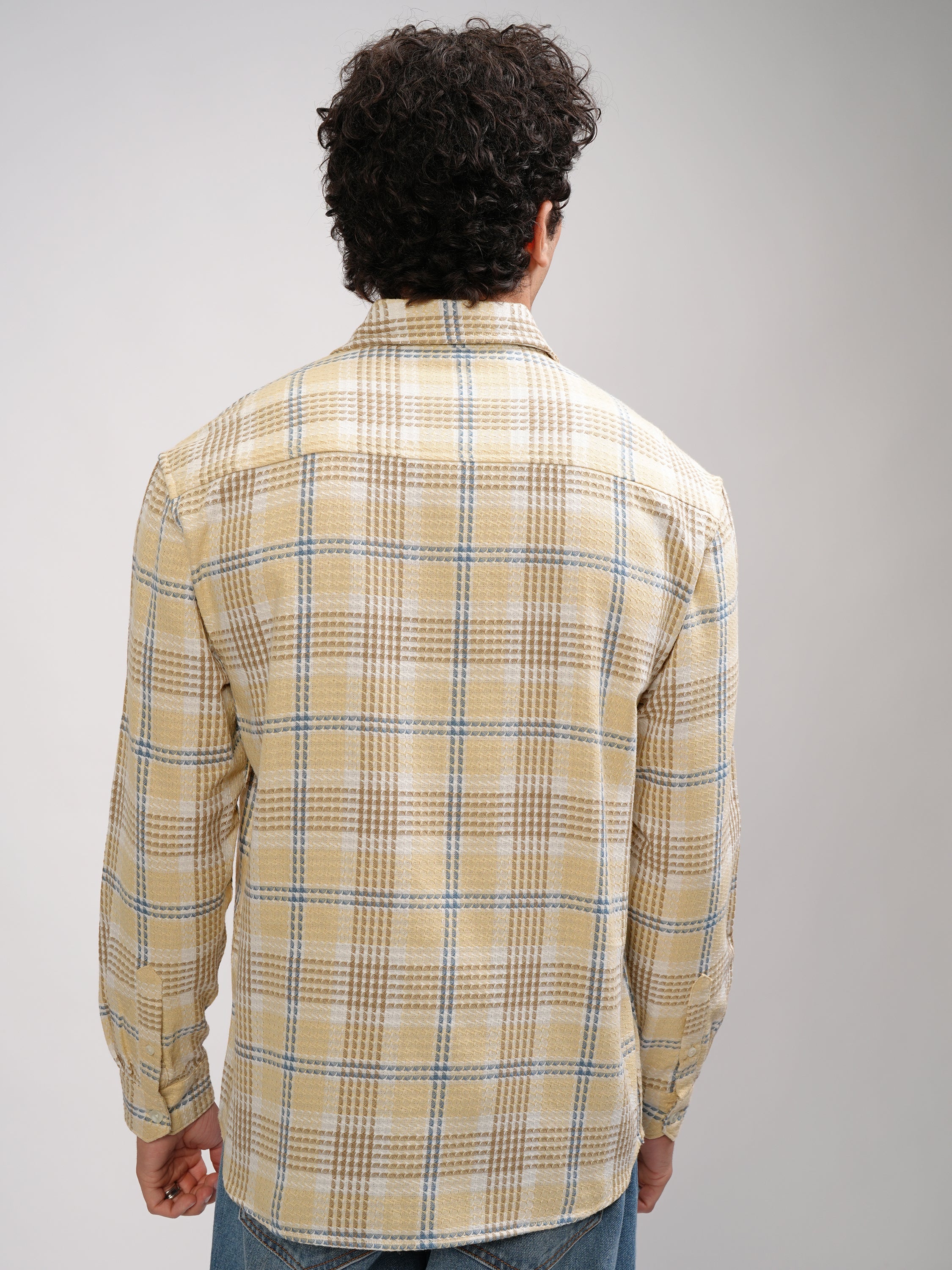 Highlander Men Yellow Checked Relaxed Fit Casual Shirt - Yellow - Image 3