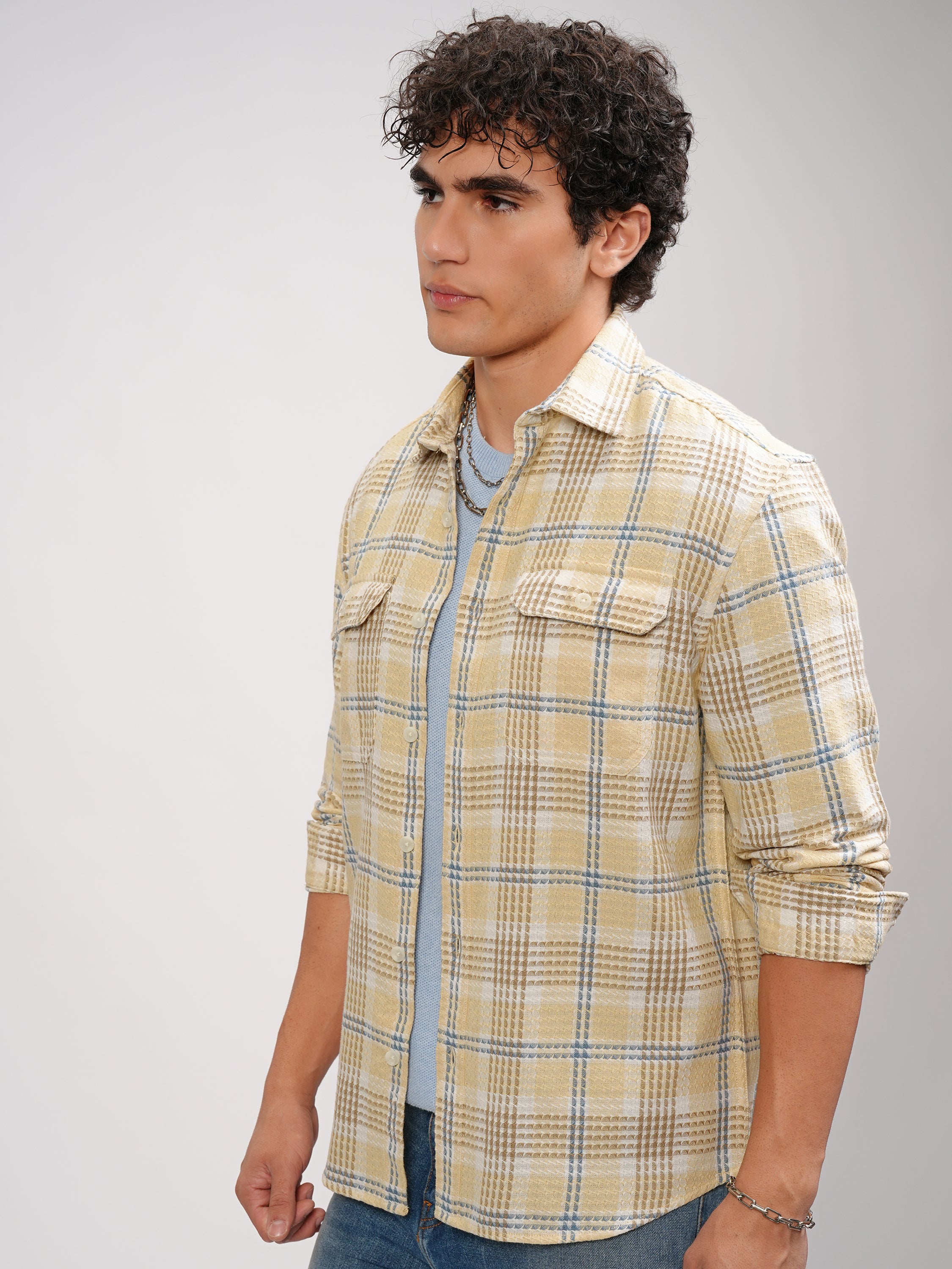 Highlander Men Yellow Checked Relaxed Fit Casual Shirt - Yellow - Image 4