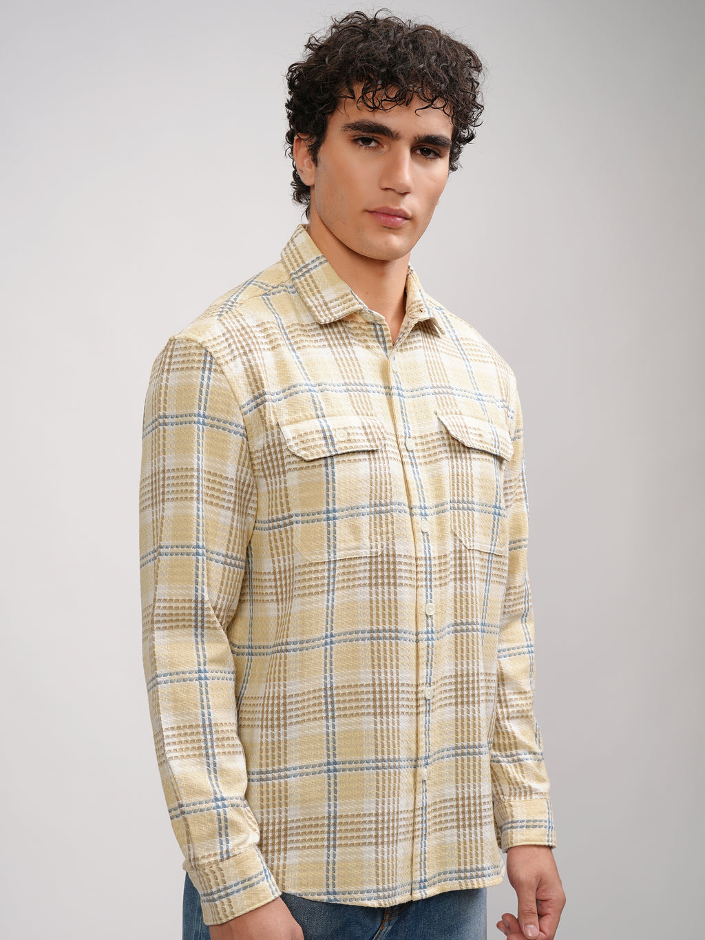 Highlander Men Yellow Checked Relaxed Fit Casual Shirt - Yellow - Image 6