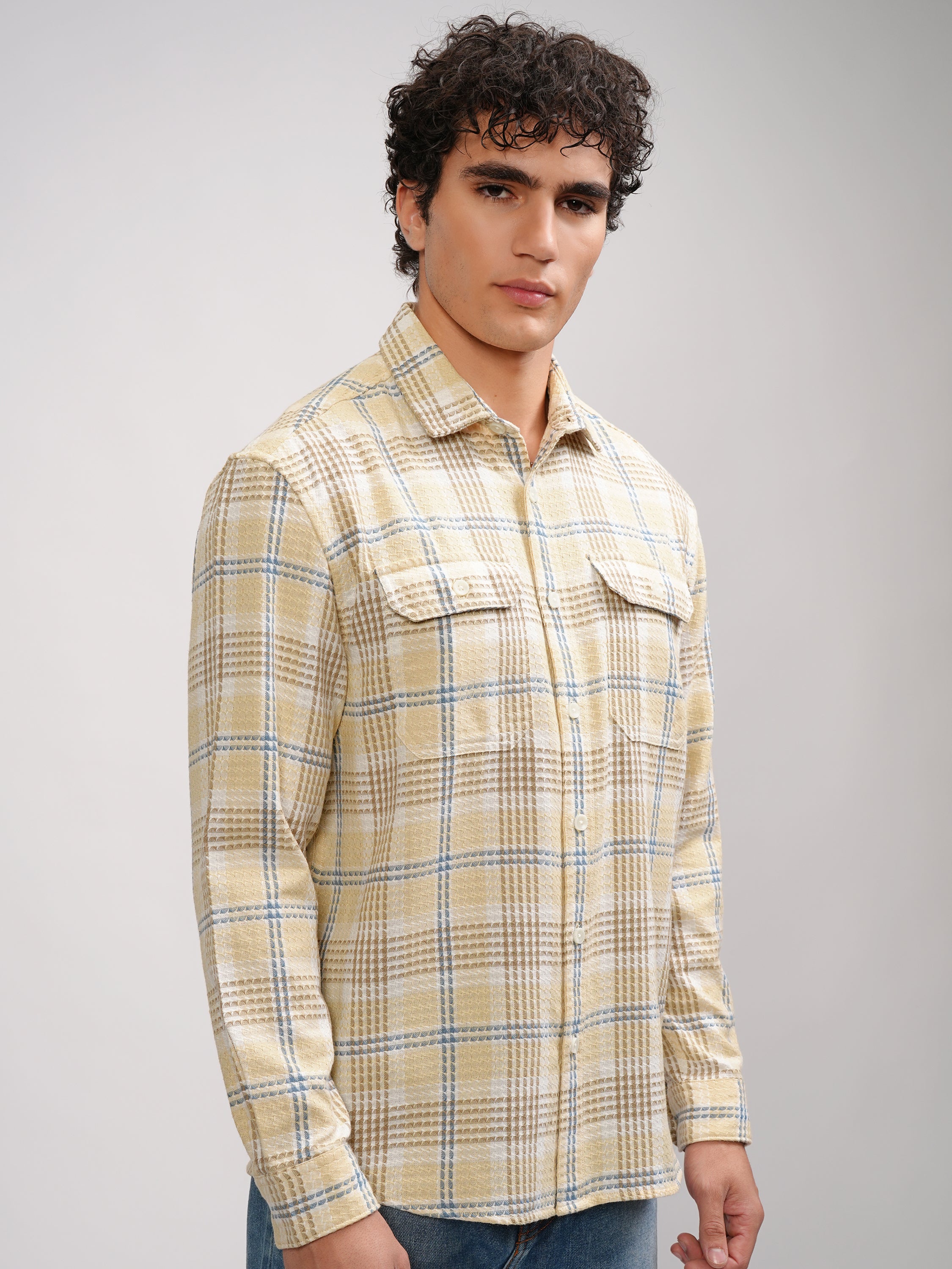 Highlander Men Yellow Checked Relaxed Fit Casual Shirt - Yellow - Image 6