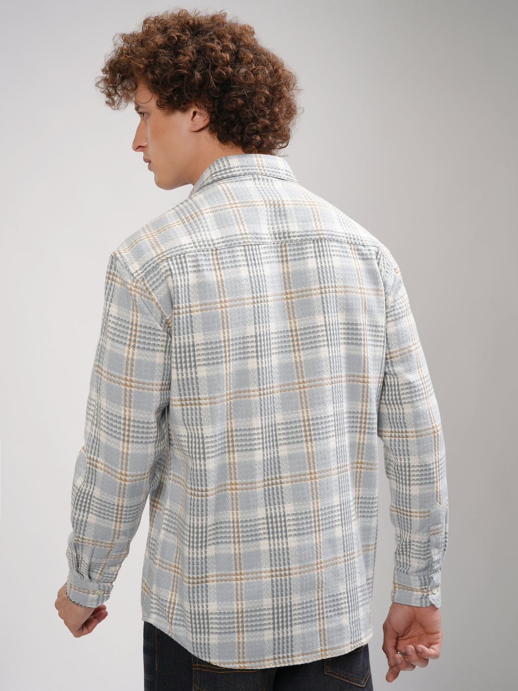 Highlander Men Grey Checked Oversized Fit Casual Shirt - Grey - Image 3