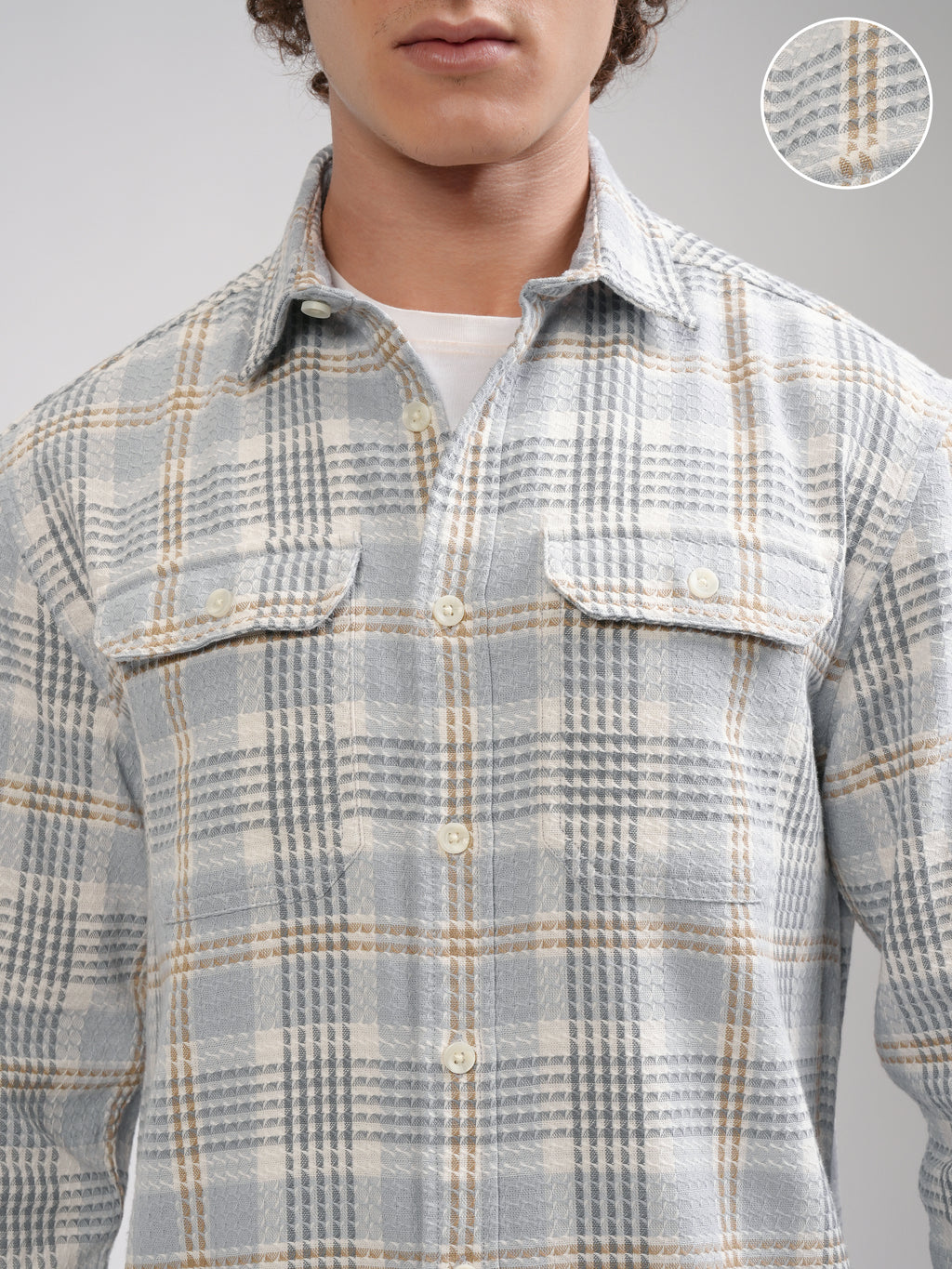 Highlander Men Grey Checked Oversized Fit Casual Shirt - Grey - Image 5