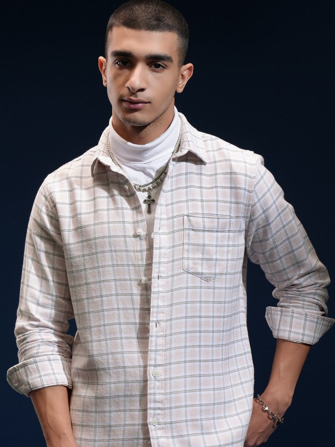 Highlander Men Pink Checked Slim Fit Casual Shirt - Pink - Image 1