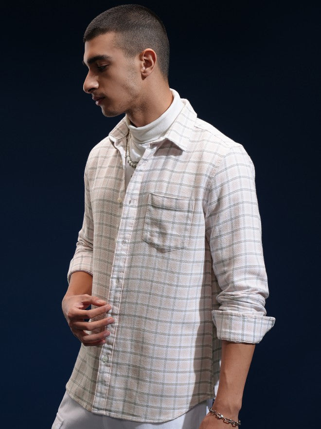 Highlander Men Pink Checked Slim Fit Casual Shirt - Pink - Image 4