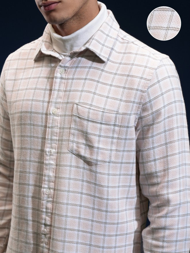 Highlander Men Pink Checked Slim Fit Casual Shirt - Pink - Image 5