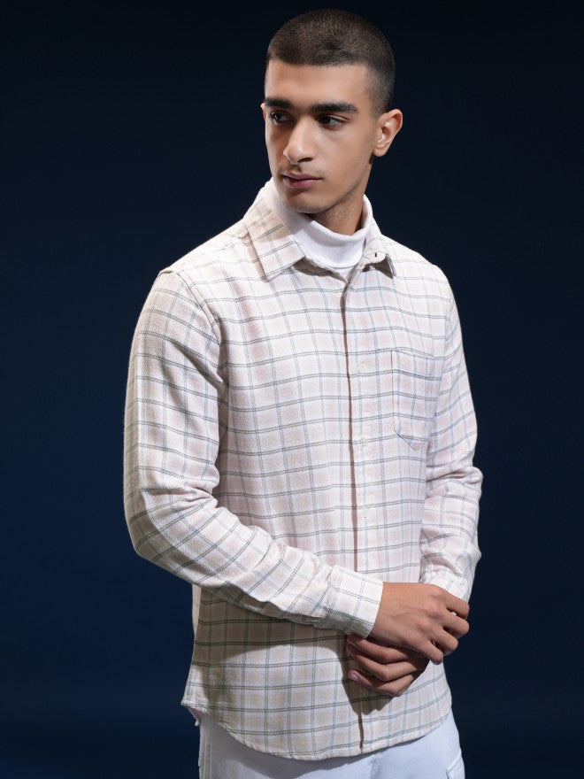 Highlander Men Pink Checked Slim Fit Casual Shirt - Pink - Image 6