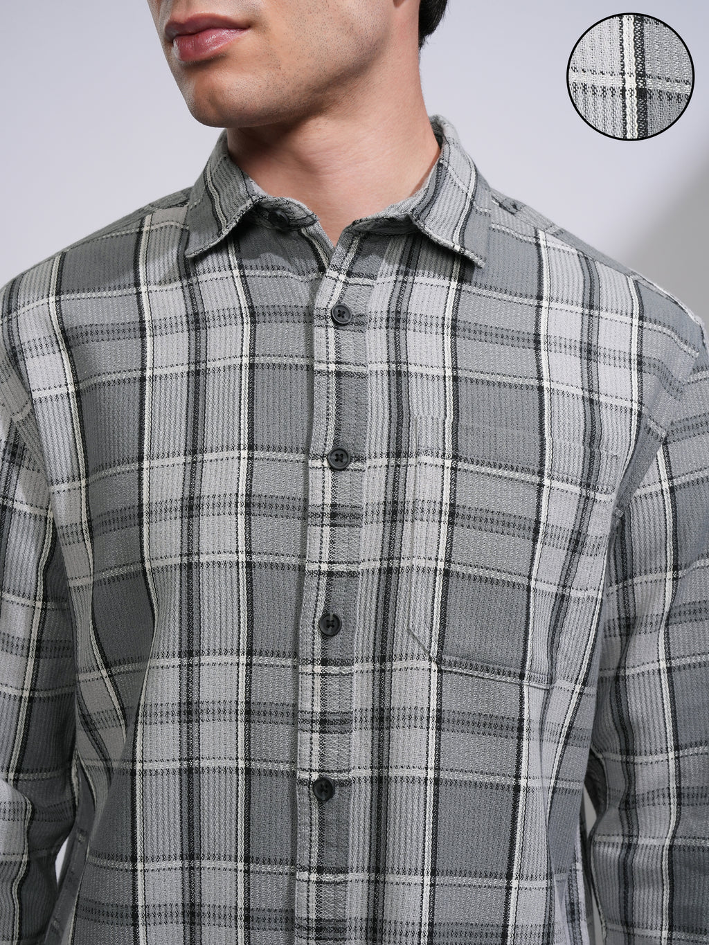 Highlander Men Grey Checked Relaxed Fit Casual Shirt - Grey - Image 5