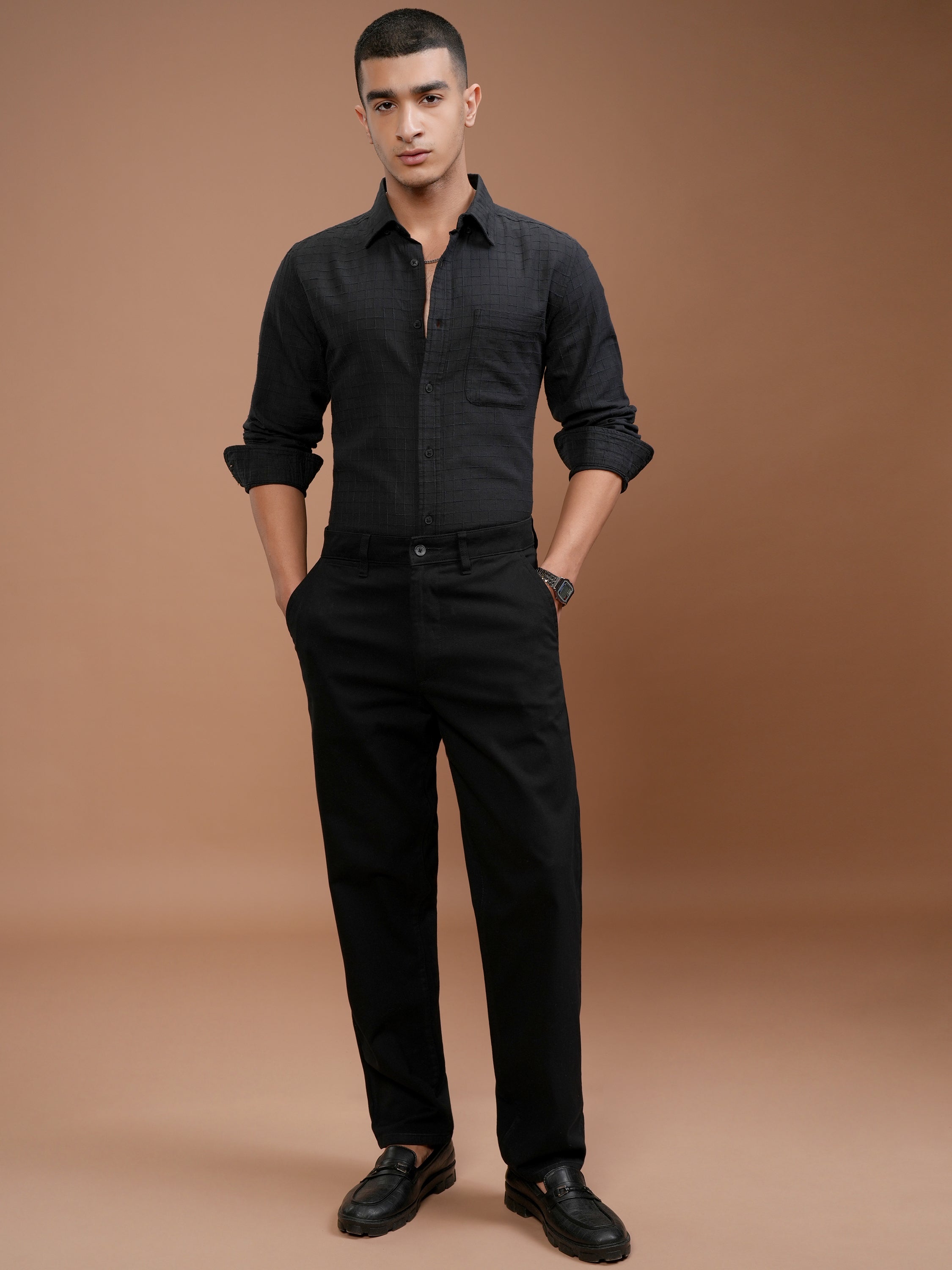 Highlander Men Black Checked Slim Fit Casual Shirt - Black - Image 2