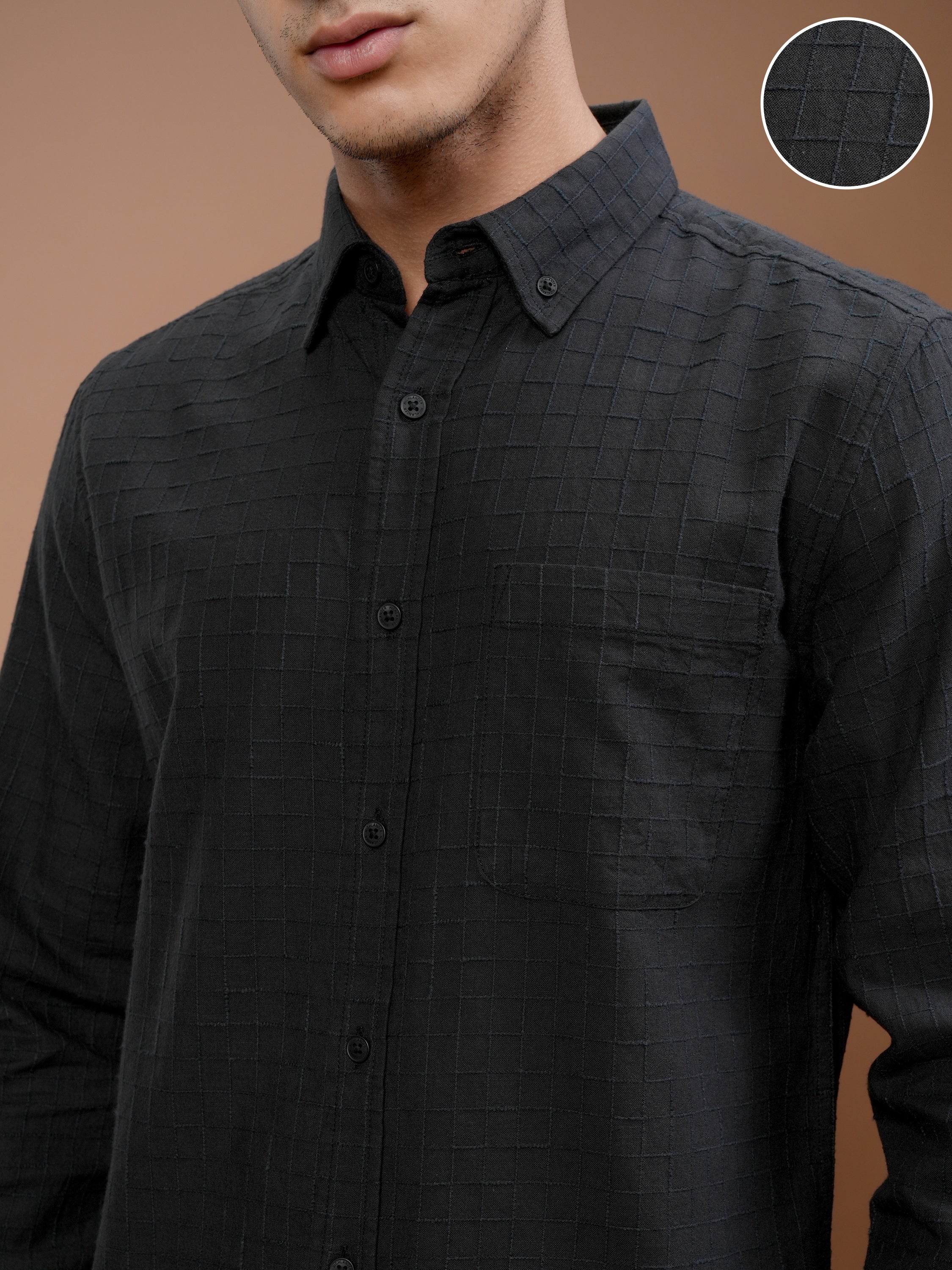 Highlander Men Black Checked Slim Fit Casual Shirt - Black - Image 5