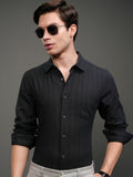 Highlander Men Black Striped Slim Fit Casual Shirt - Black - Image 1