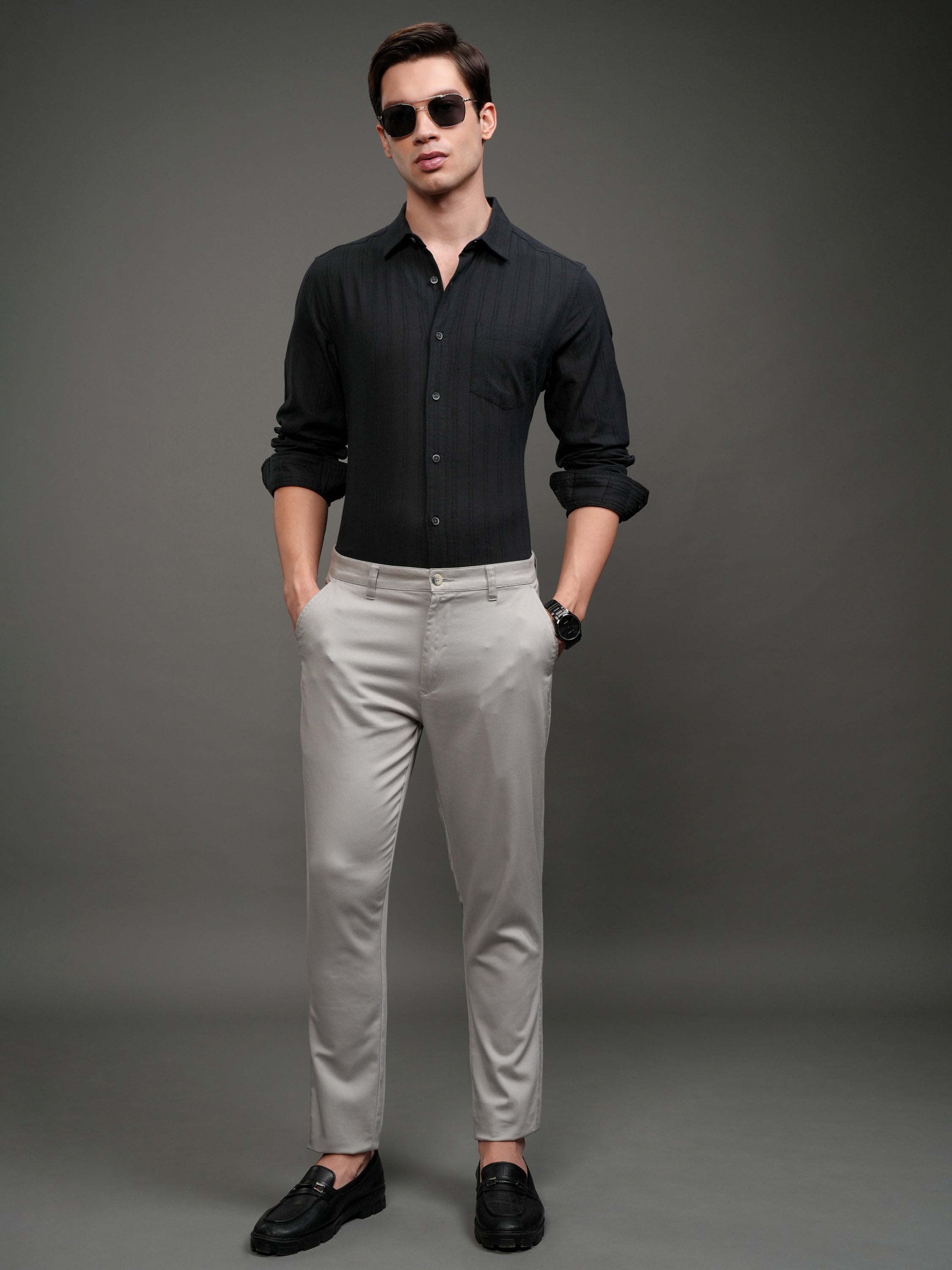 Highlander Men Black Striped Slim Fit Casual Shirt - Black - Image 2