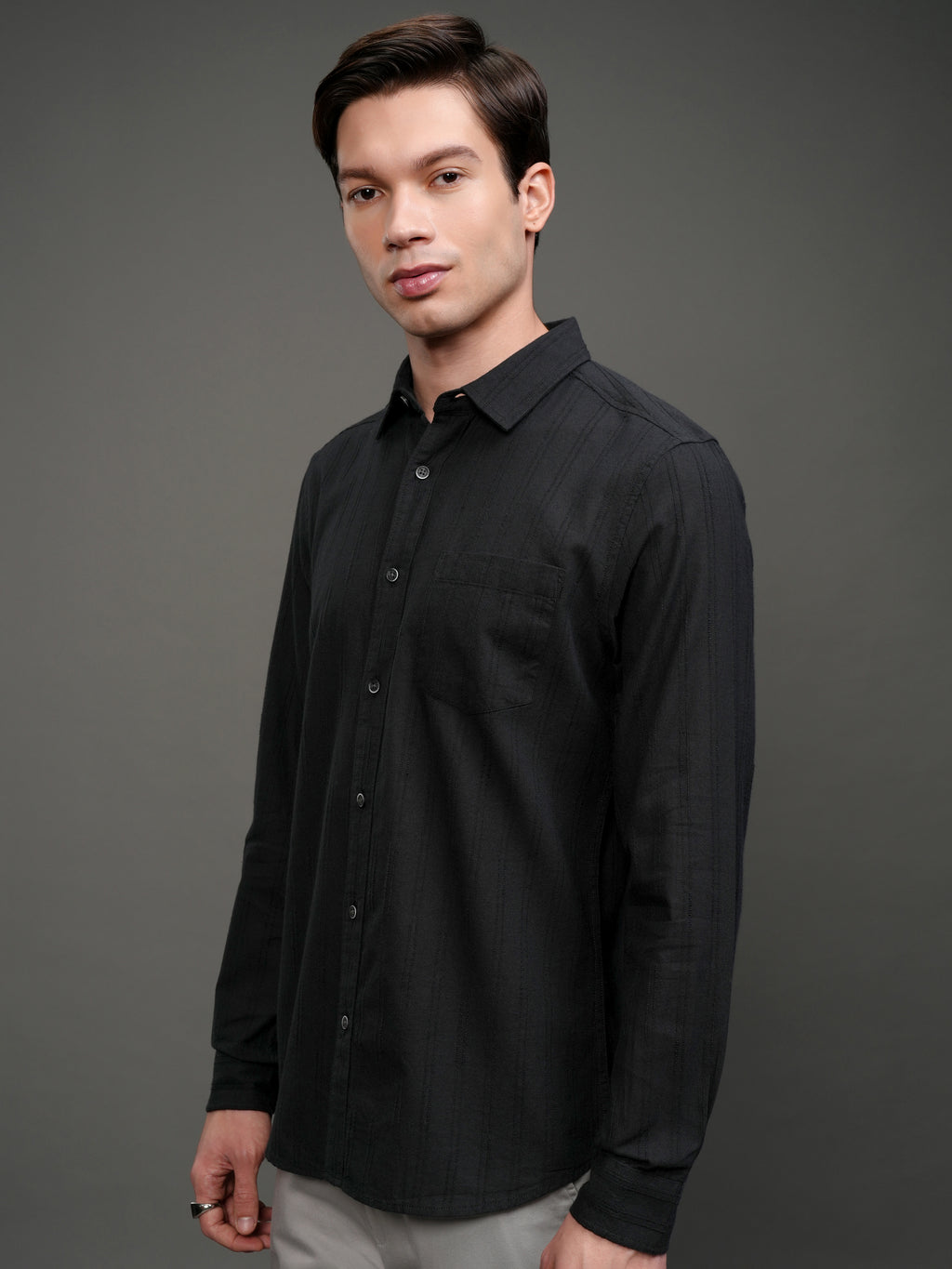 Highlander Men Black Striped Slim Fit Casual Shirt - Black - Image 4
