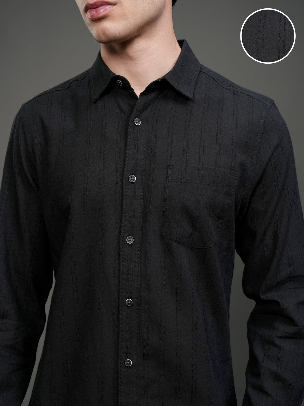 Highlander Men Black Striped Slim Fit Casual Shirt - Black - Image 5