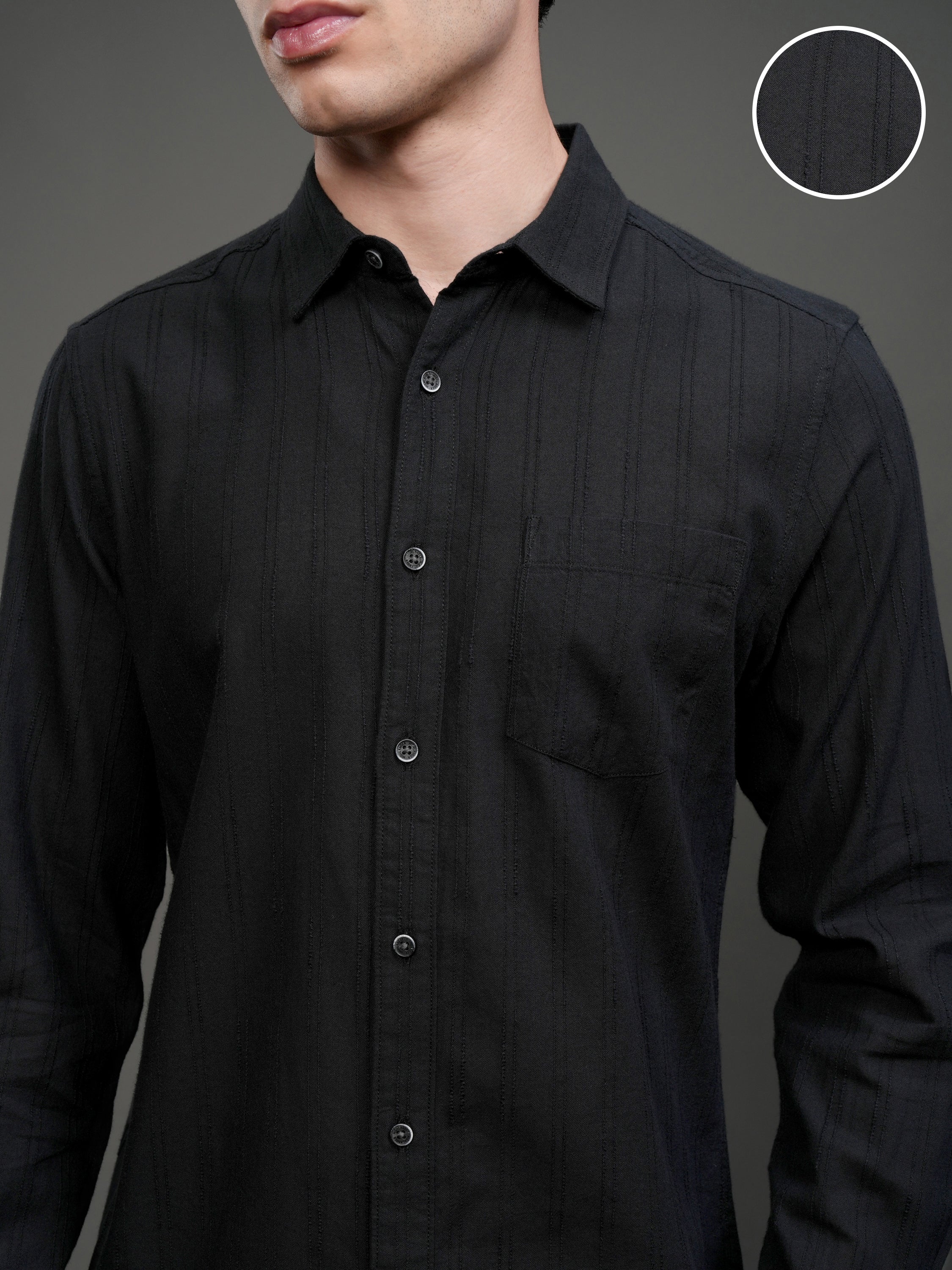 Highlander Men Black Striped Slim Fit Casual Shirt - Black - Image 5