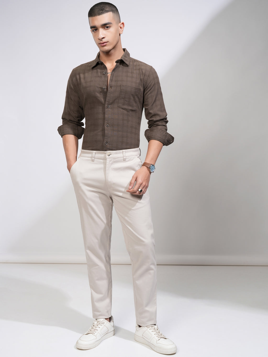 Highlander Men Brown Checked Slim Fit Casual Shirt - Brown - Image 2