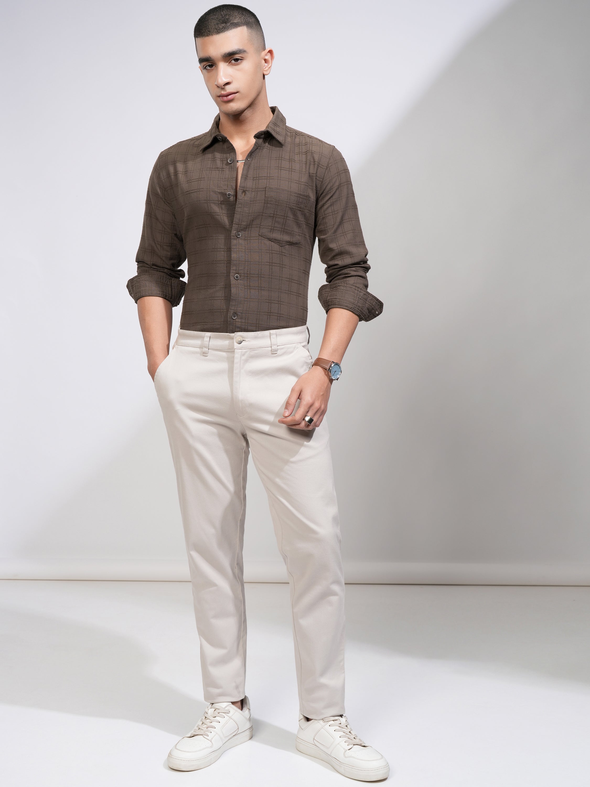 Highlander Men Brown Checked Slim Fit Casual Shirt - Brown - Image 2