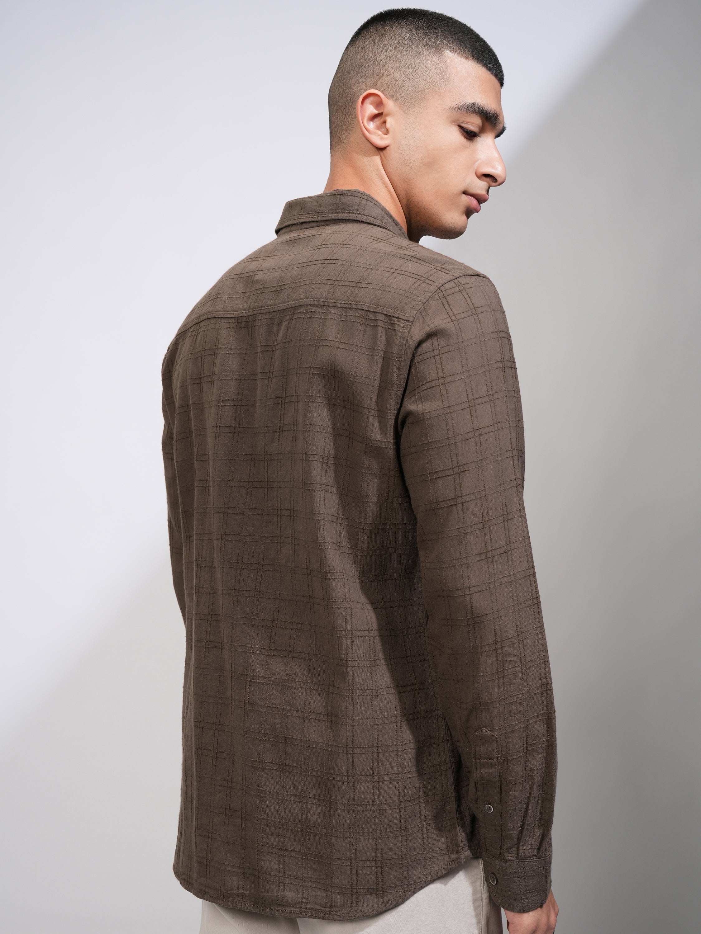 Highlander Men Brown Checked Slim Fit Casual Shirt - Brown - Image 3