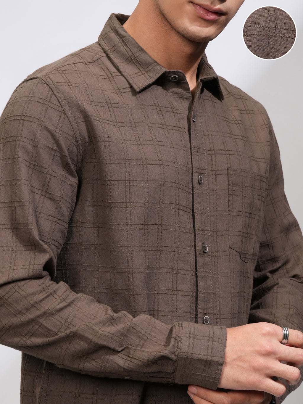 Highlander Men Brown Checked Slim Fit Casual Shirt - Brown - Image 5