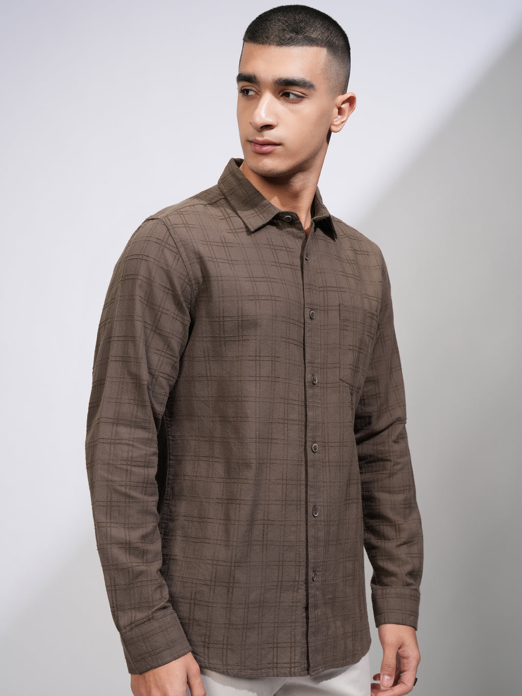 Highlander Men Brown Checked Slim Fit Casual Shirt - Brown - Image 6